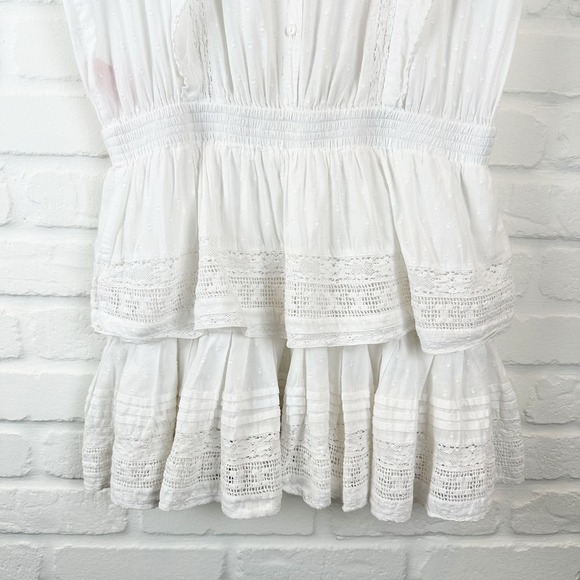 Maia Bergman Mery Mini Dress Eyelet lace Cotton flutter sleeves White Large - Picture 10 of 14